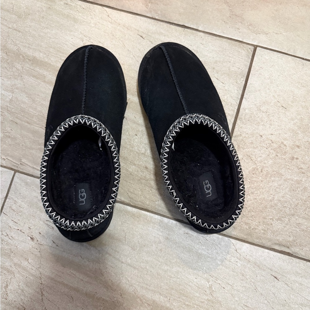 UGG Black Slippers with Zigzag Trim